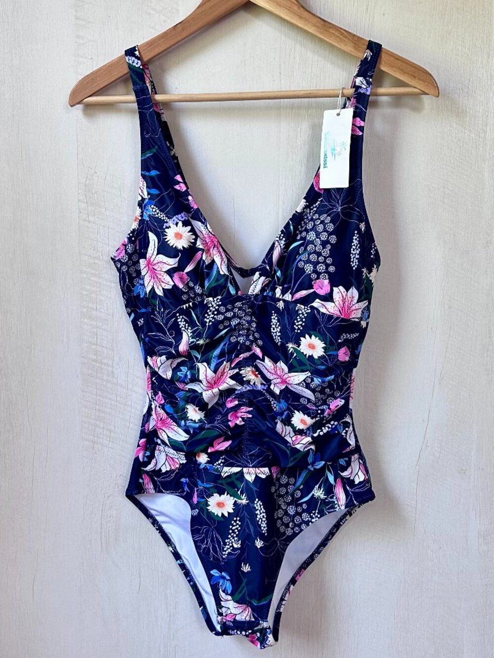 NEW Beachsissi Floral Ruched V-neck One Piece Swimsuit Size M